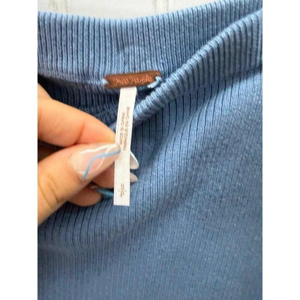 Free People The Laurel Blue Ribbed Mini Skirt Size Small